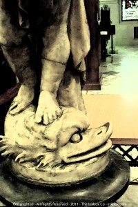 Deatail - The Cherub and Garfish Gargoyle, St. Louis Cathedral, New Orleans